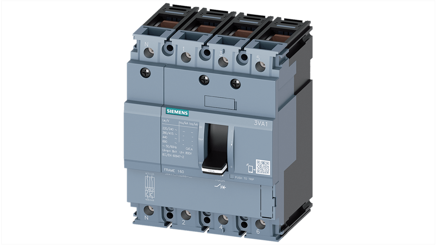 Siemens, SENTRON MCCB Molded Case Circuit Breaker 4P 25A, Breaking Capacity 25 kA, DIN Rail Mount