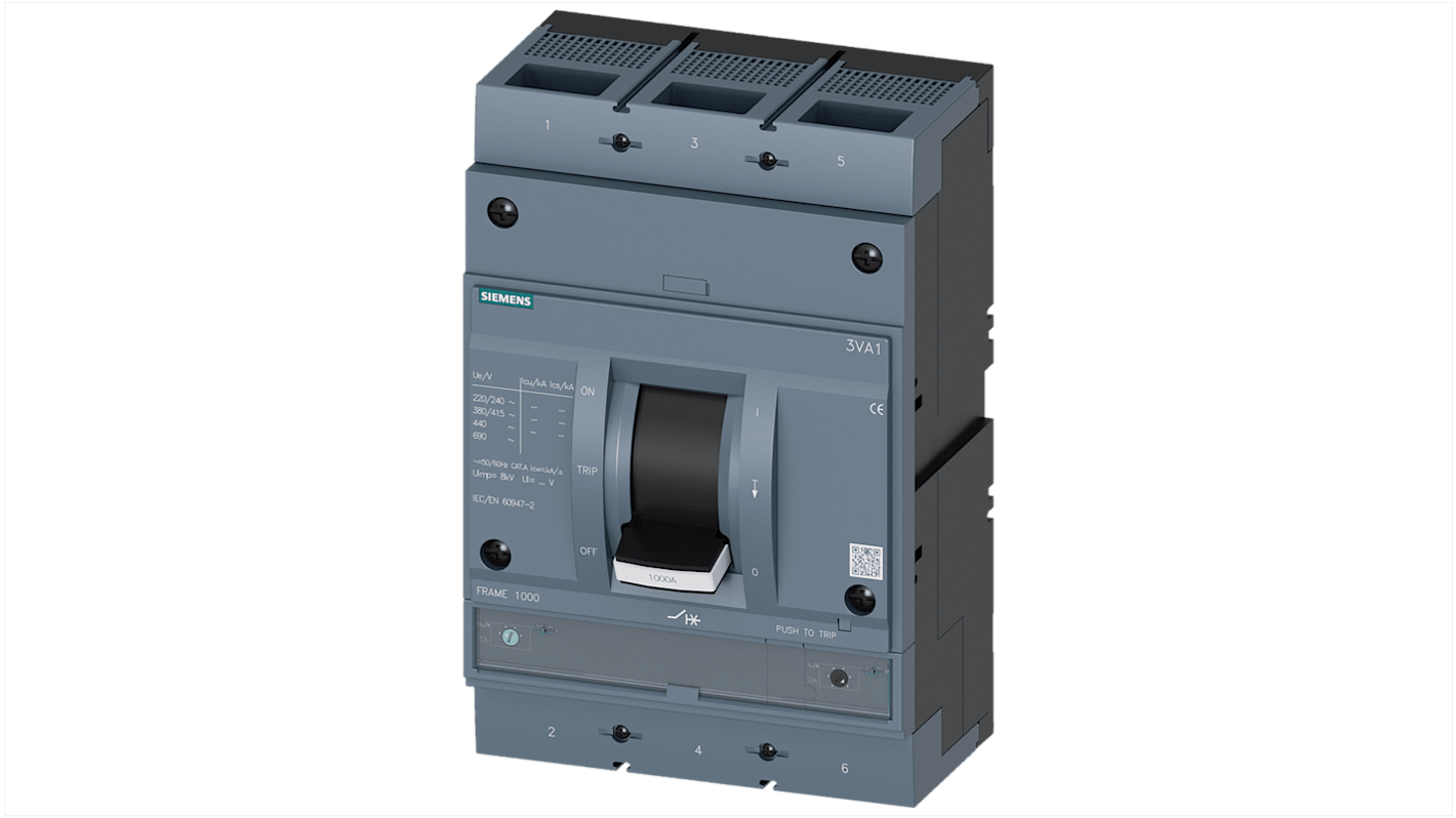 Siemens, SENTRON MCCB Molded Case Circuit Breaker 3P 800A, Breaking Capacity 55 kA, DIN Rail Mount