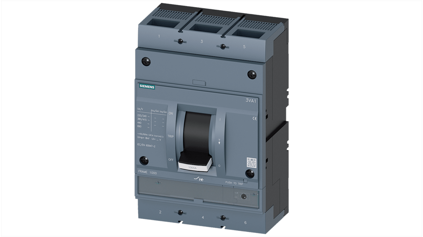 Siemens, SENTRON MCCB Molded Case Circuit Breaker 3P 800A, Breaking Capacity 70 kA, DIN Rail Mount