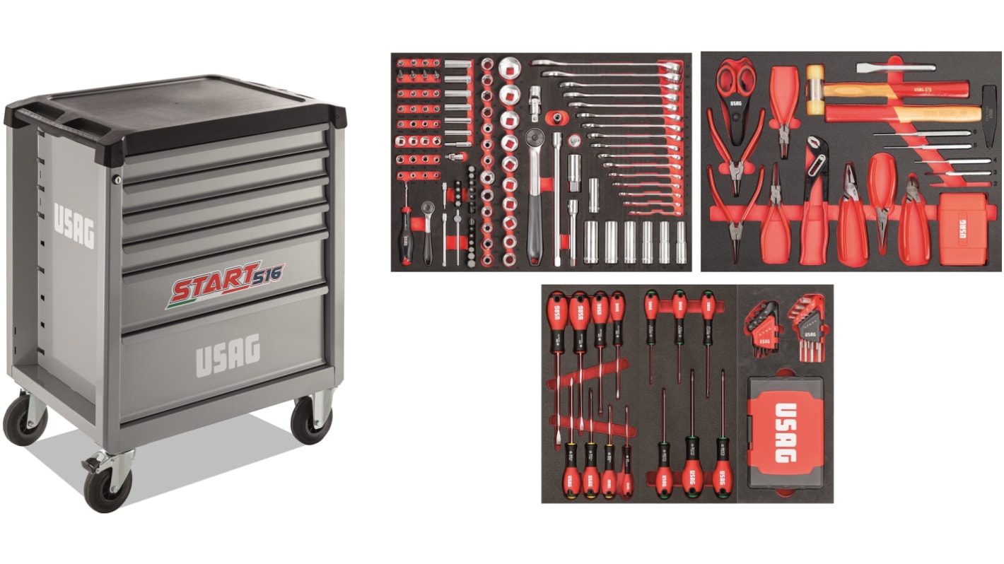Carrello porta attrezzi con ruote Usag in Acciaio (manico), 6 cassetti, 900mm X 500mm X 750mm