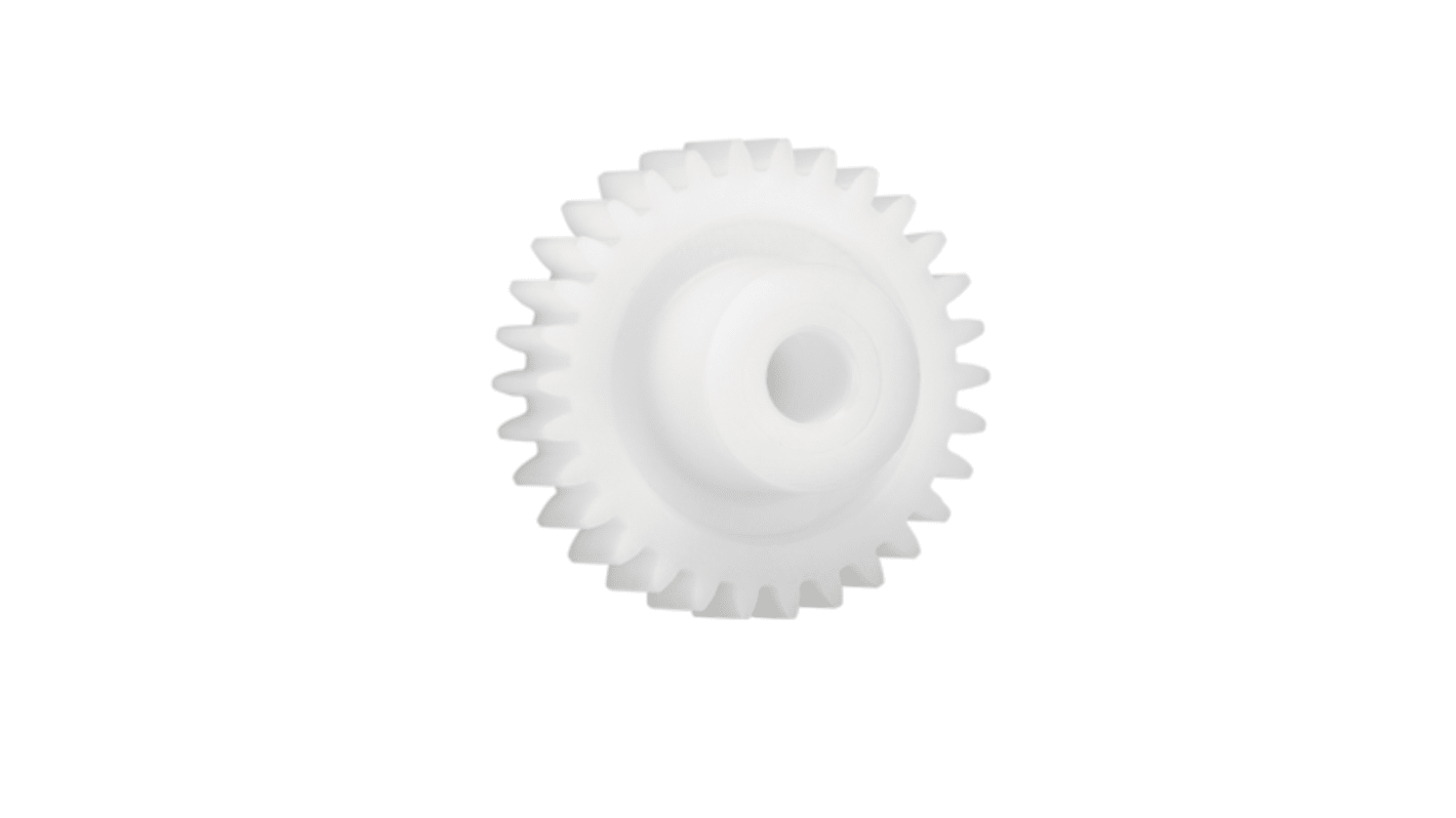 Ingranaggio cilindrico Igus, modulo 0.5, 20 denti, passo Ø 6mm, semigiunto Ø 4mm, foro Ø 2mm, in Iguform S270