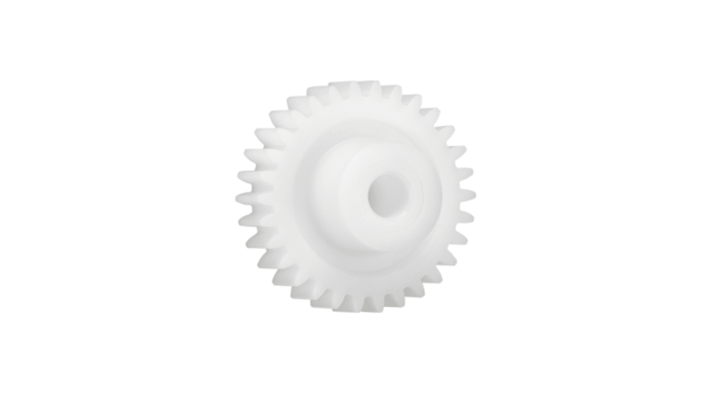 Ingranaggio cilindrico Igus, modulo 0.5, 19 denti, passo Ø 9.5mm, semigiunto Ø 7.8mm, foro Ø 4mm, in Iguform S270