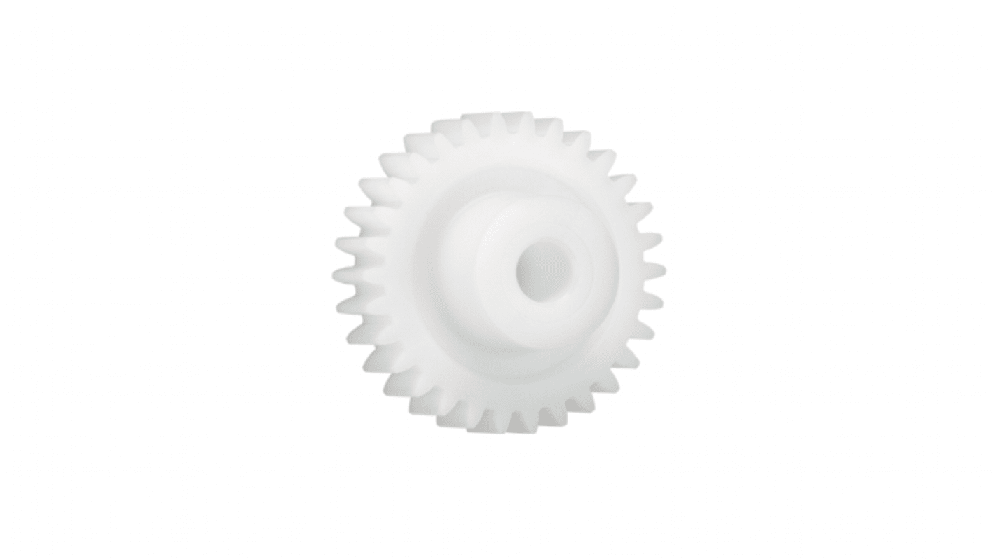 Ingranaggio cilindrico Igus, modulo 0.5, 21 denti, passo Ø 10.5mm, semigiunto Ø 8mm, foro Ø 4mm, in Iguform S270