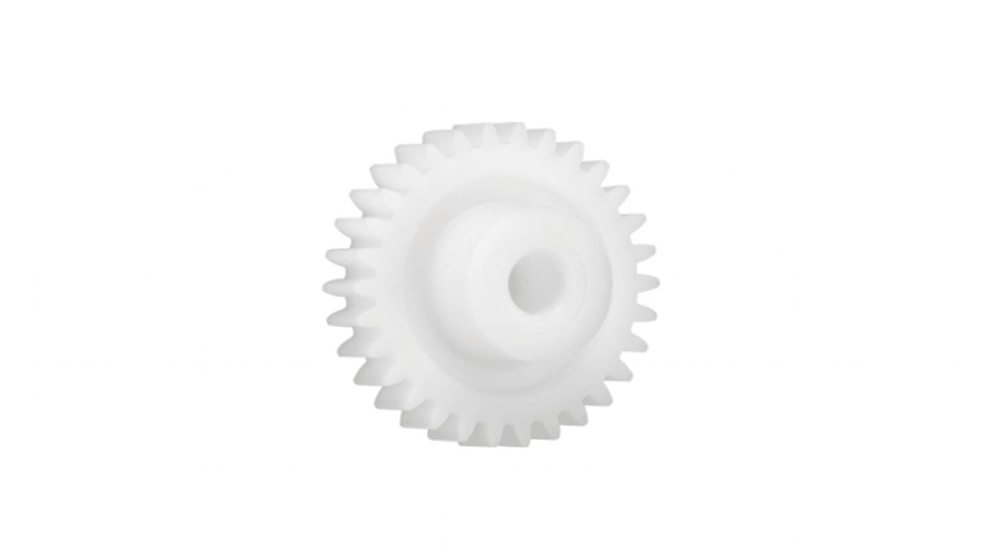 Igus Iguform S270 27 Teeth Spur Gear, 0.5 Module, 4mm Bore Diam, 13.5mm Pitch Diam, 9.9mm Hub Diam