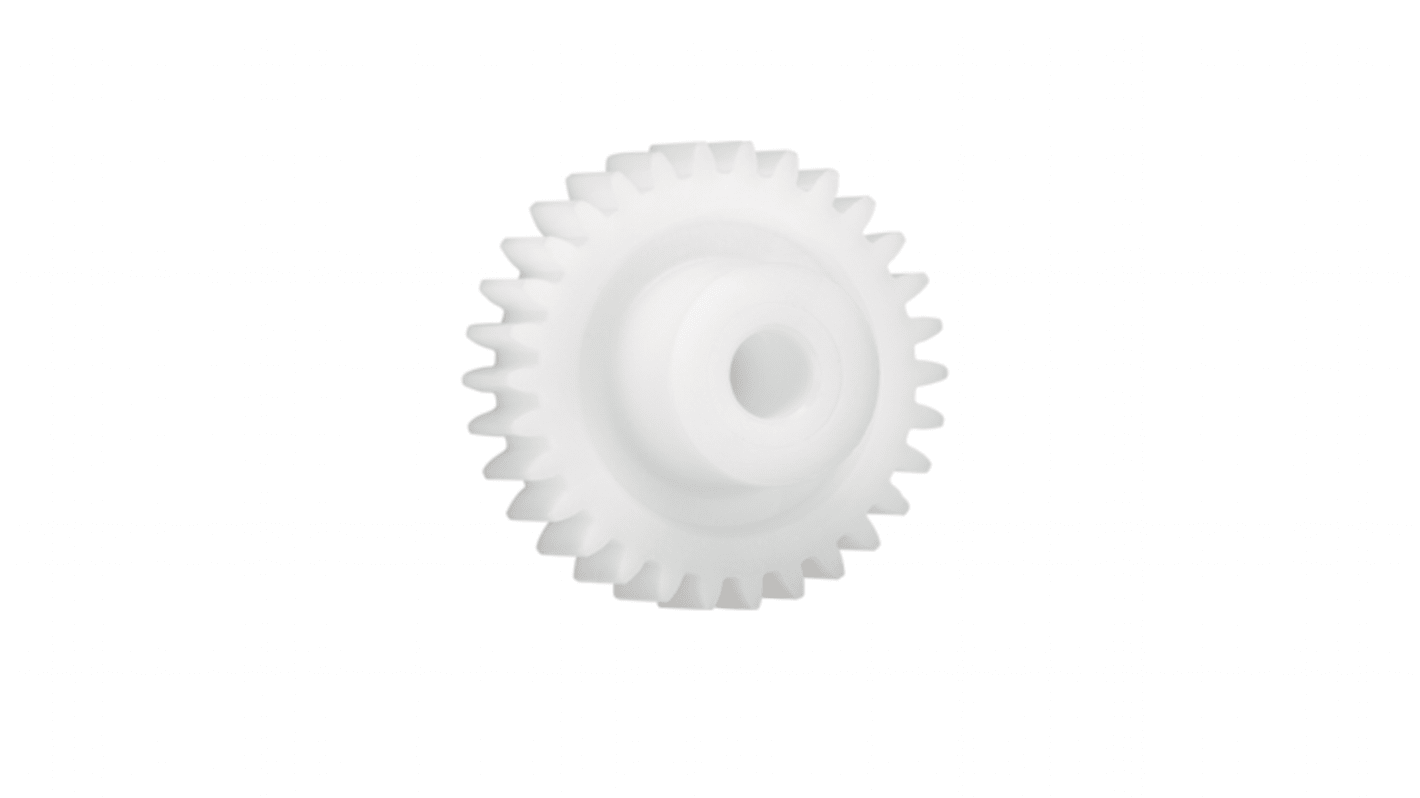 Igus Iguform S270 28 Teeth Spur Gear, 0.5 Module, 4mm Bore Diam, 14mm Pitch Diam, 10mm Hub Diam