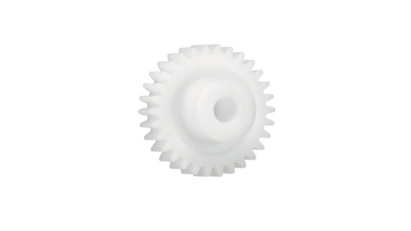 Ingranaggio cilindrico Igus, modulo 0.5, 36 denti, passo Ø 18mm, semigiunto Ø 11.9mm, foro Ø 4mm, in Iguform S270