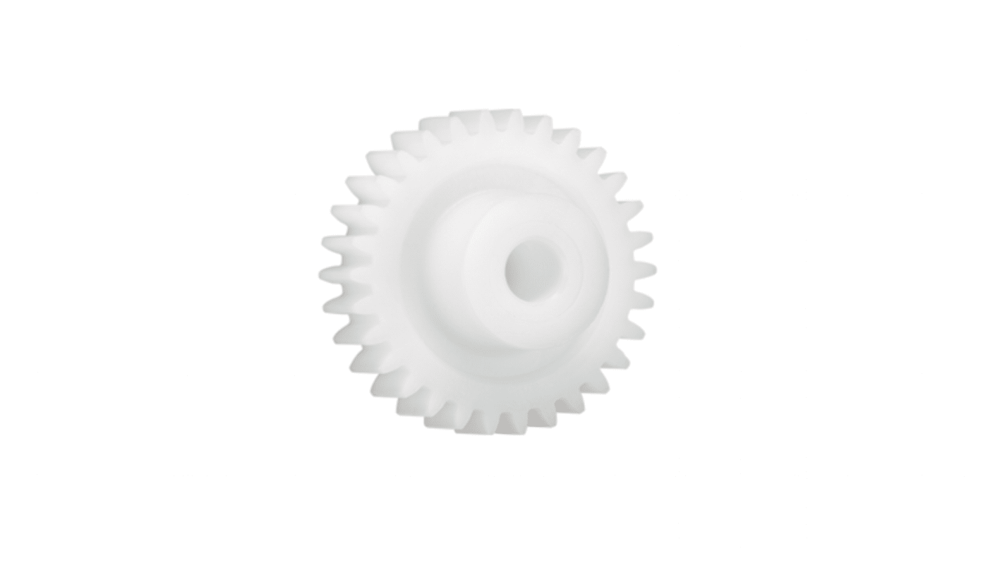 Ingranaggio cilindrico Igus, modulo 0.5, 50 denti, passo Ø 25mm, semigiunto Ø 15mm, foro Ø 6mm, in Iguform S270