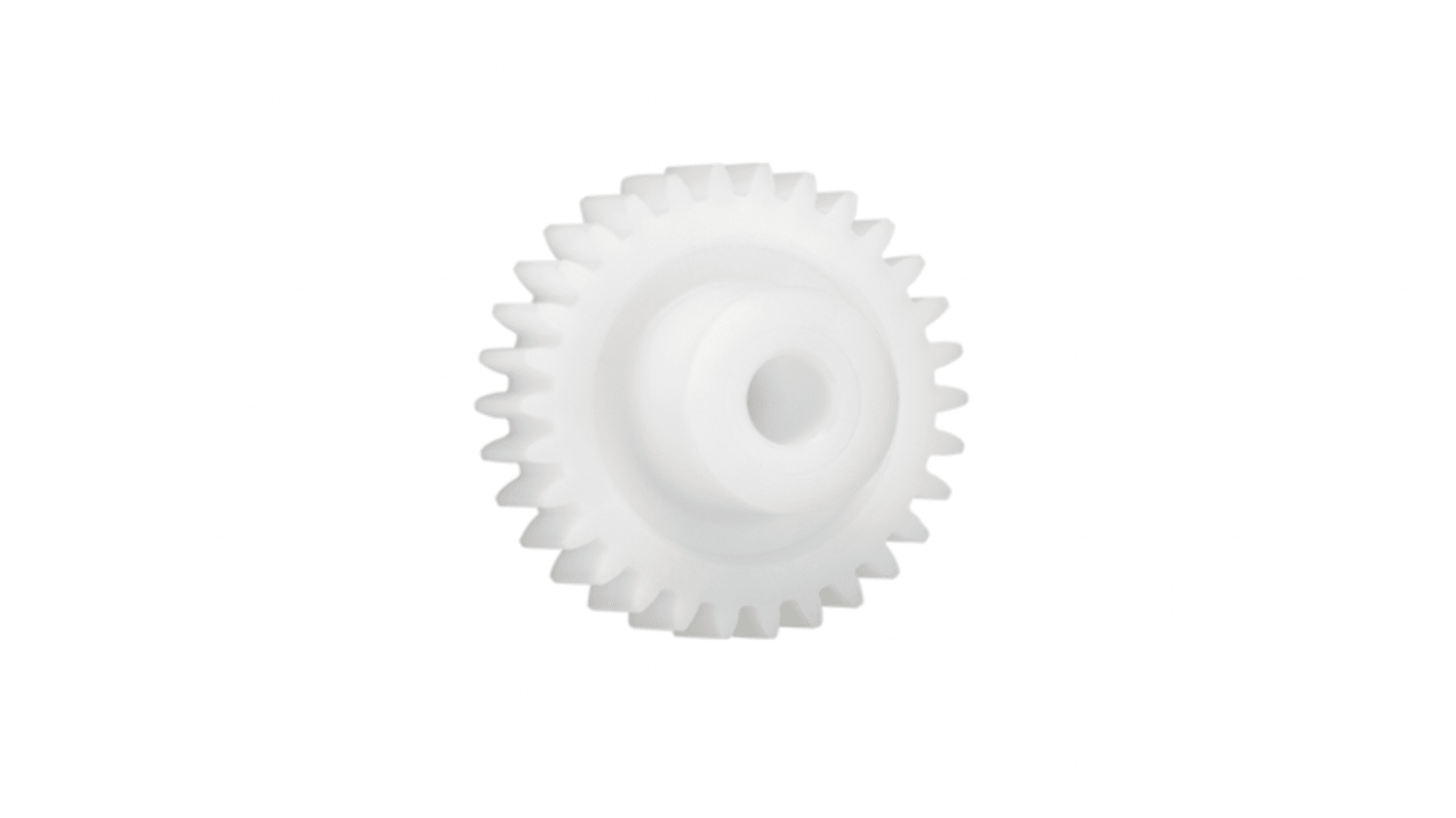 Ingranaggio cilindrico Igus, modulo 0.5, 55 denti, passo Ø 27.5mm, semigiunto Ø 15mm, foro Ø 6mm, in Iguform S270