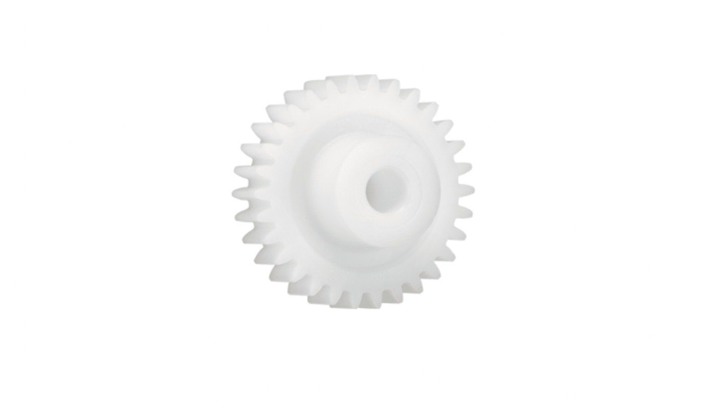 Ingranaggio cilindrico Igus, modulo 0.5, 75 denti, passo Ø 37.5mm, semigiunto Ø 15mm, foro Ø 6mm, in Iguform S270