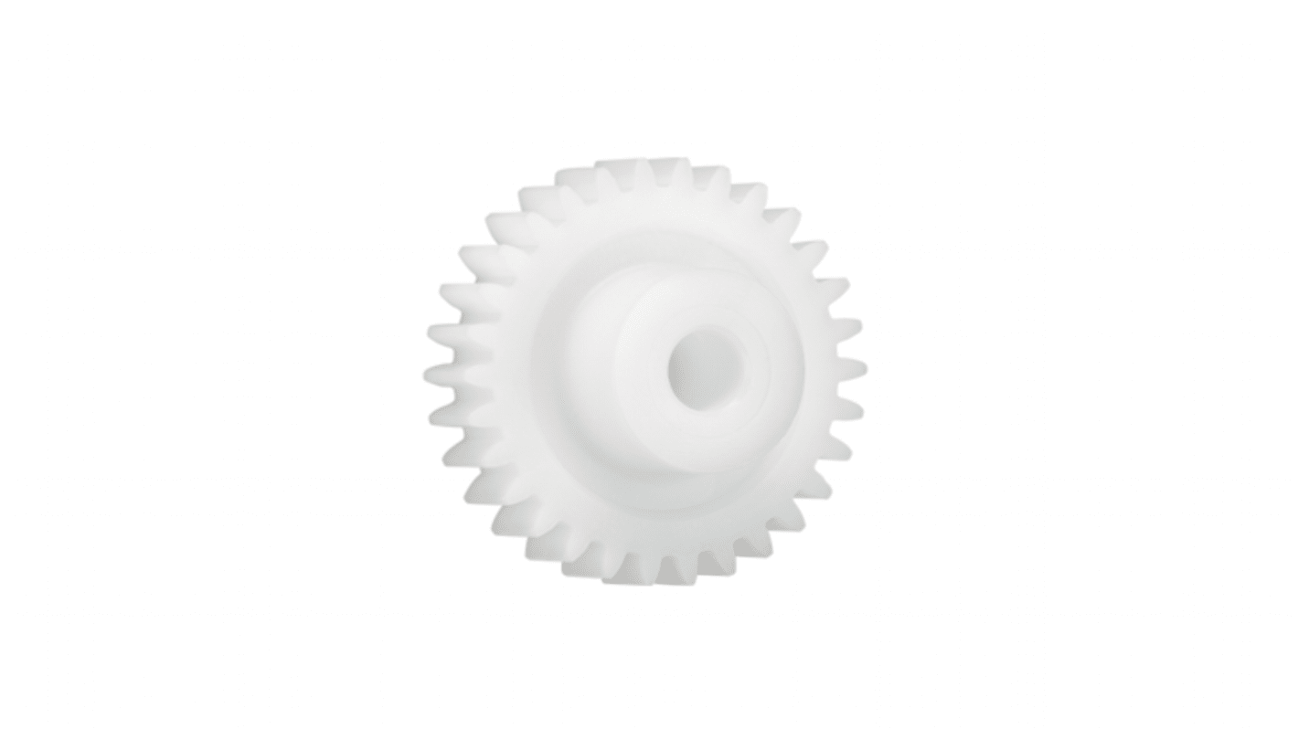 Ingranaggio cilindrico Igus, modulo 0.7, 20 denti, passo Ø 14mm, semigiunto Ø 9mm, foro Ø 4mm, in Iguform S270