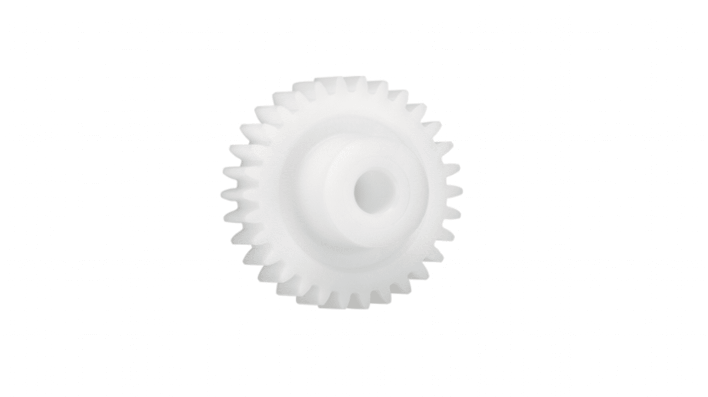 Ingranaggio cilindrico Igus, modulo 0.7, 21 denti, passo Ø 14.7mm, semigiunto Ø 9mm, foro Ø 4mm, in Iguform S270