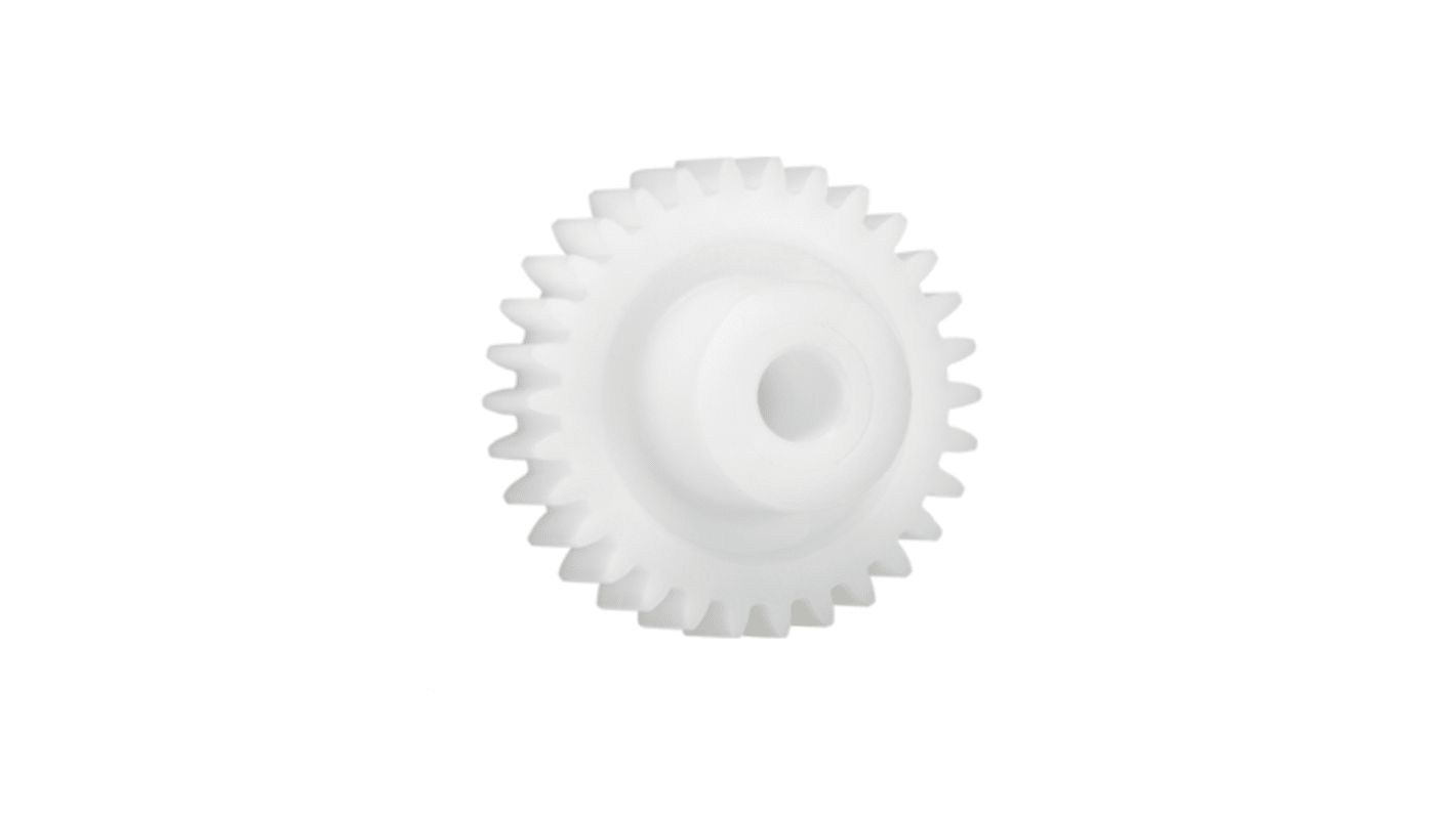 Ingranaggio cilindrico Igus, modulo 0.7, 24 denti, passo Ø 16.8mm, semigiunto Ø 9mm, foro Ø 4mm, in Iguform S270