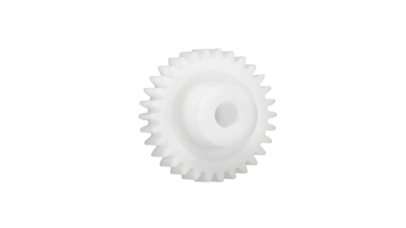 Ingranaggio cilindrico Igus, modulo 0.7, 25 denti, passo Ø 17.5mm, semigiunto Ø 9mm, foro Ø 6mm, in Iguform S270