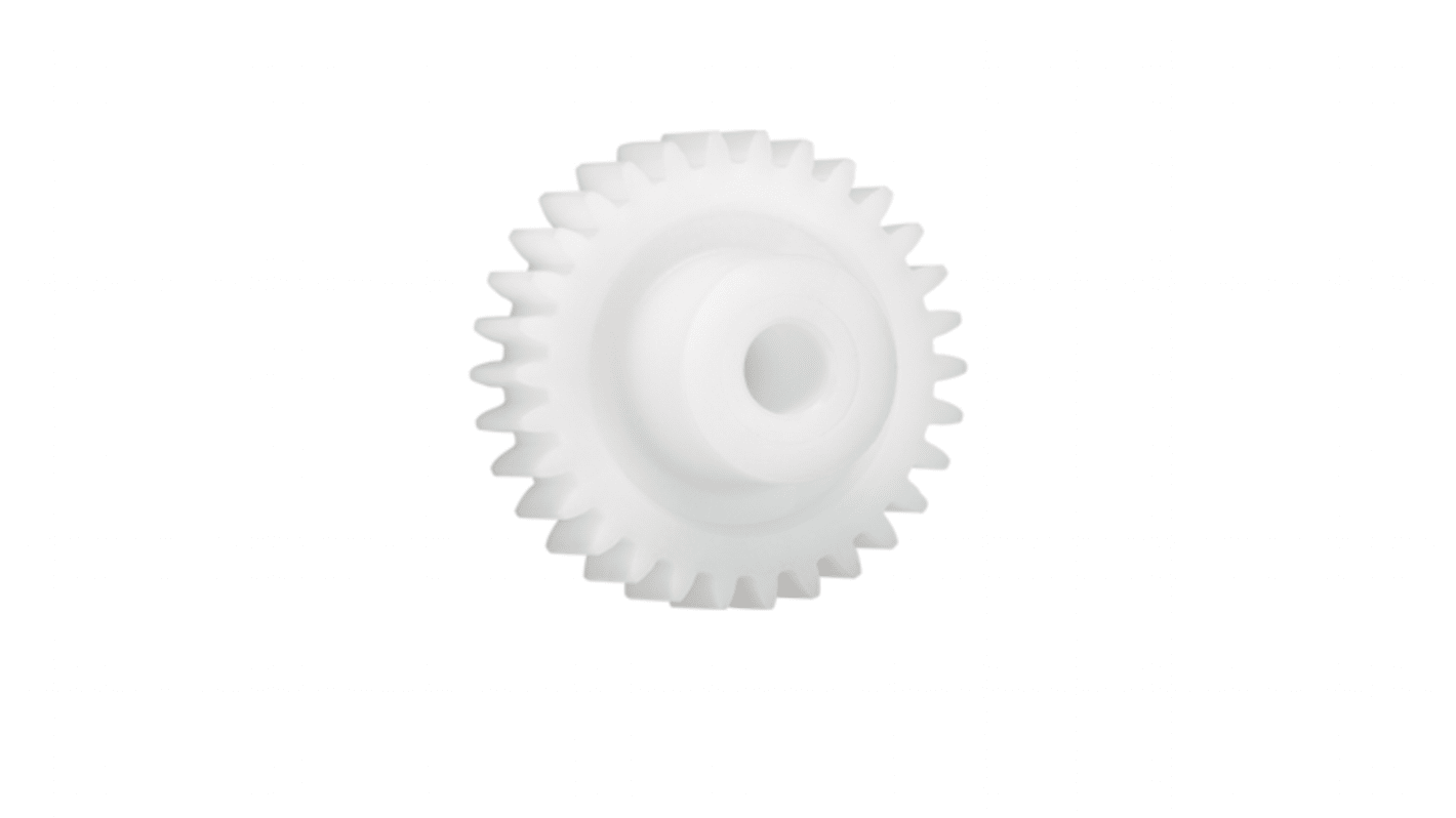 Ingranaggio cilindrico Igus, modulo 0.7, 40 denti, passo Ø 28mm, semigiunto Ø 15mm, foro Ø 6mm, in Iguform S270