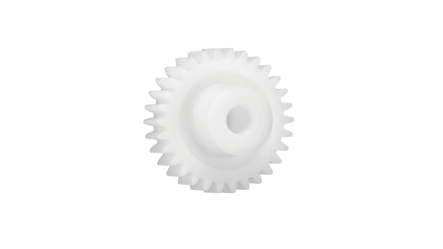 Ingranaggio cilindrico Igus, modulo 0.7, 50 denti, passo Ø 35mm, semigiunto Ø 18mm, foro Ø 8mm, in Iguform S270