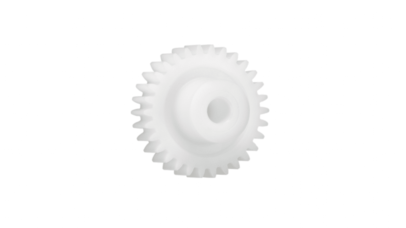 Ingranaggio cilindrico Igus, modulo 0.7, 54 denti, passo Ø 37.8mm, semigiunto Ø 18mm, foro Ø 8mm, in Iguform S270