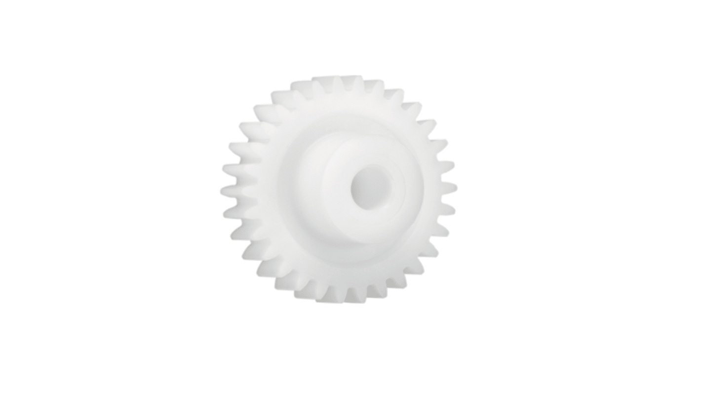 Ingranaggio cilindrico Igus, modulo 0.7, 65 denti, passo Ø 45.5mm, semigiunto Ø 18mm, foro Ø 8mm, in Iguform S270