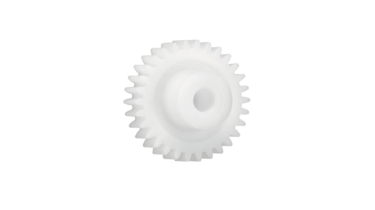 Ingranaggio cilindrico Igus, modulo 0.7, 70 denti, passo Ø 49mm, semigiunto Ø 18mm, foro Ø 8mm, in Iguform S270