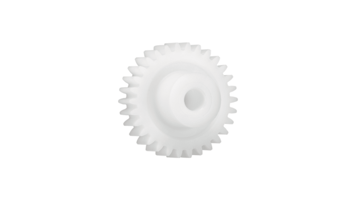 Ingranaggio cilindrico Igus, modulo 1, 14 denti, passo Ø 14mm, semigiunto Ø 9mm, foro Ø 4mm, in Iguform S270