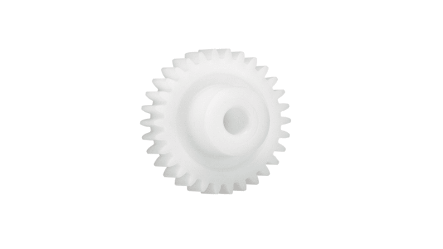 Ingranaggio cilindrico Igus, modulo 1, 16 denti, passo Ø 16mm, semigiunto Ø 9mm, foro Ø 4mm, in Iguform S270