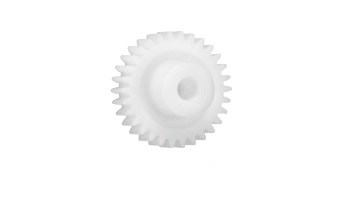 Ingranaggio cilindrico Igus, modulo 1, 18 denti, passo Ø 18mm, semigiunto Ø 9mm, foro Ø 4mm, in Iguform S270