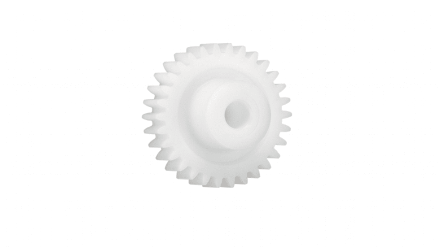 Ingranaggio cilindrico Igus, modulo 1, 21 denti, passo Ø 21mm, semigiunto Ø 12mm, foro Ø 5mm, in Iguform S270