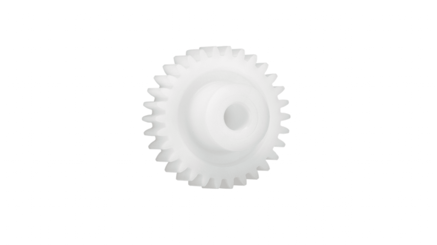 Igus Iguform S270 28 Teeth Spur Gear, 1 Module, 6mm Bore Diam, 28mm Pitch Diam, 15mm Hub Diam