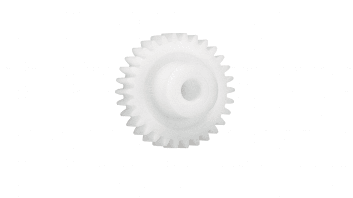 Igus Iguform S270 30 Teeth Spur Gear, 1 Module, 6mm Bore Diam, 30mm Pitch Diam, 15mm Hub Diam