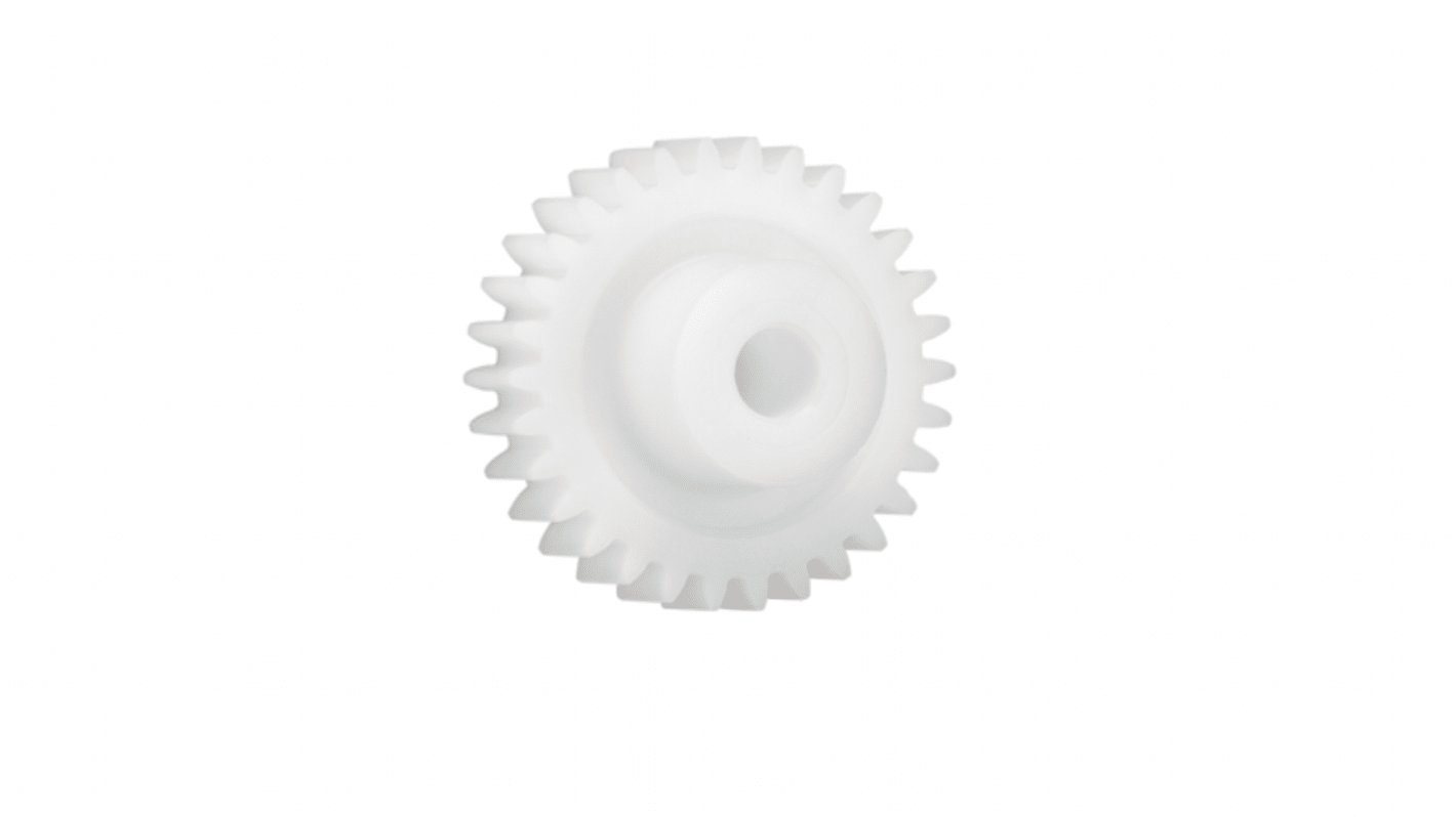 Ingranaggio cilindrico Igus, modulo 1.25, 12 denti, passo Ø 15mm, semigiunto Ø 9mm, foro Ø 5mm, in Iguform S270