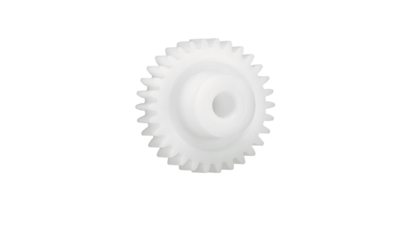 Ingranaggio cilindrico Igus, modulo 1.25, 13 denti, passo Ø 16.25mm, semigiunto Ø 9mm, foro Ø 5mm, in Iguform S270