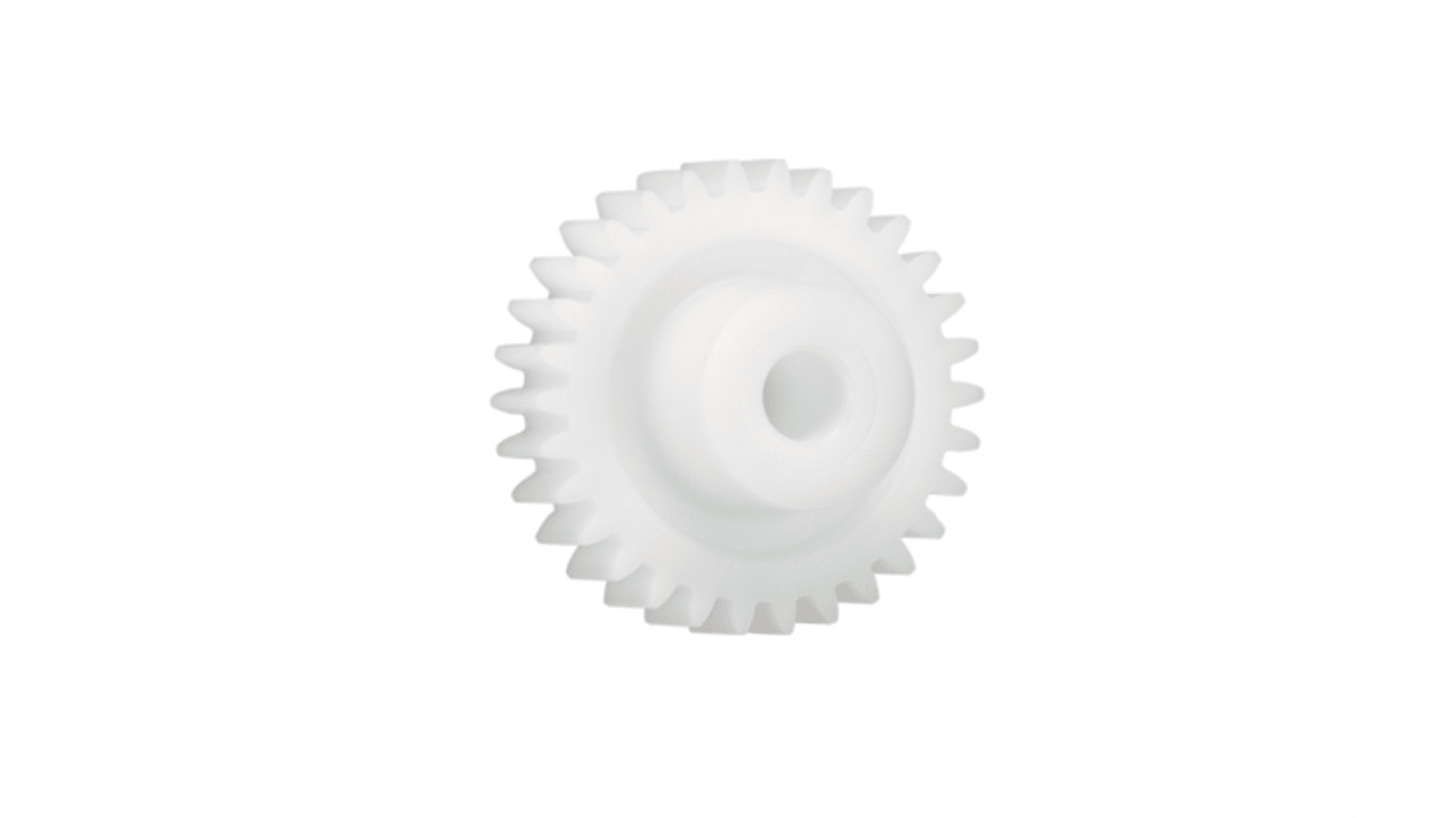 Ingranaggio cilindrico Igus, modulo 1.25, 14 denti, passo Ø 17.5mm, semigiunto Ø 9mm, foro Ø 5mm, in Iguform S270