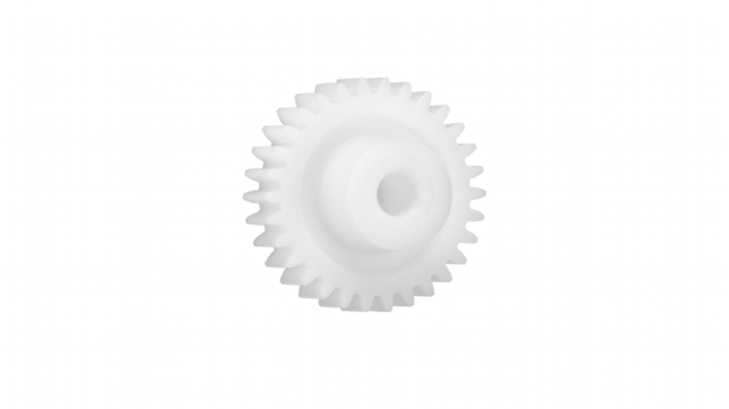 Ingranaggio cilindrico Igus, modulo 1.25, 16 denti, passo Ø 20mm, semigiunto Ø 9mm, foro Ø 5mm, in Iguform S270