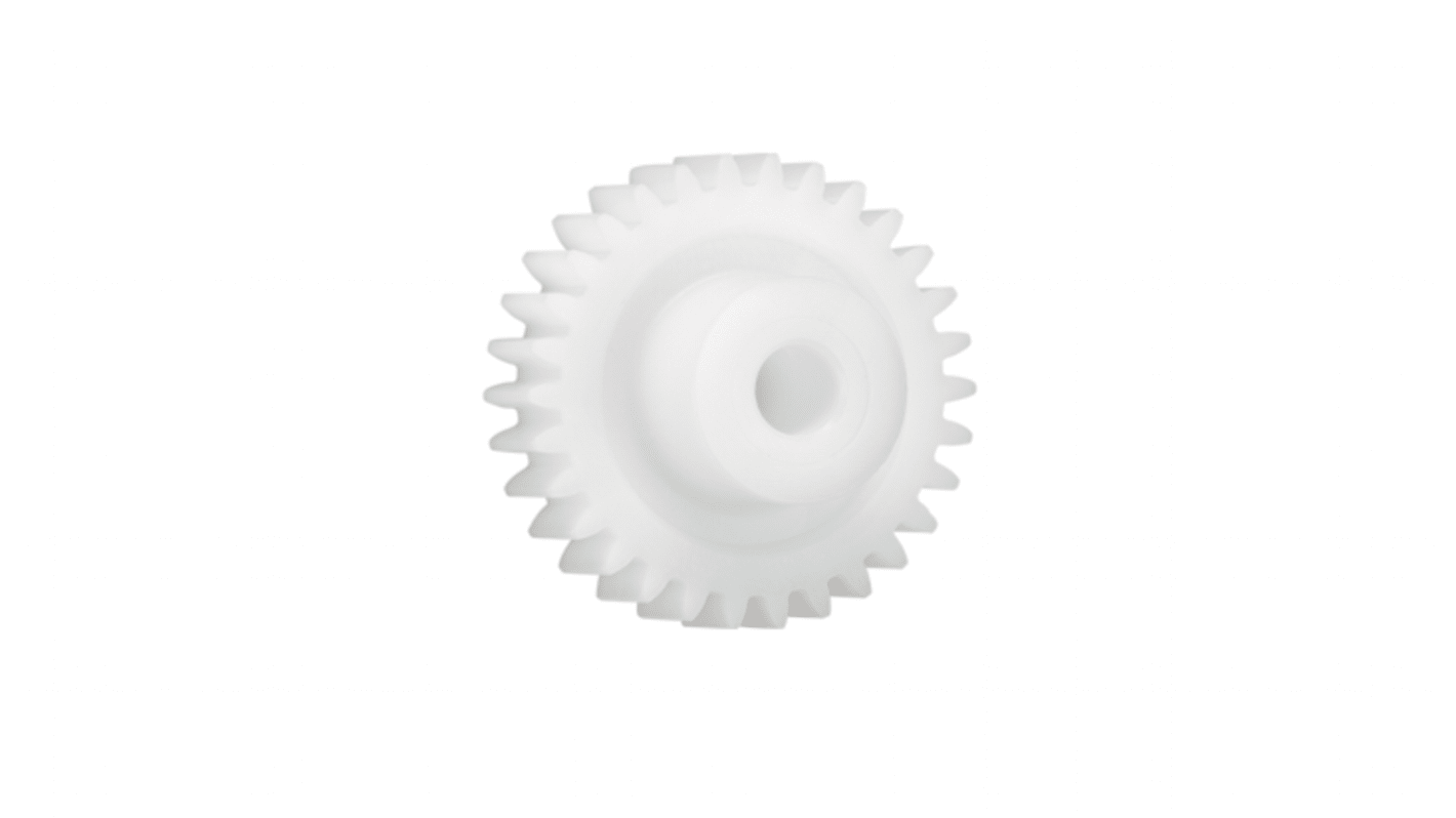 Ingranaggio cilindrico Igus, modulo 1.25, 19 denti, passo Ø 23.75mm, semigiunto Ø 12mm, foro Ø 5mm, in Iguform S270