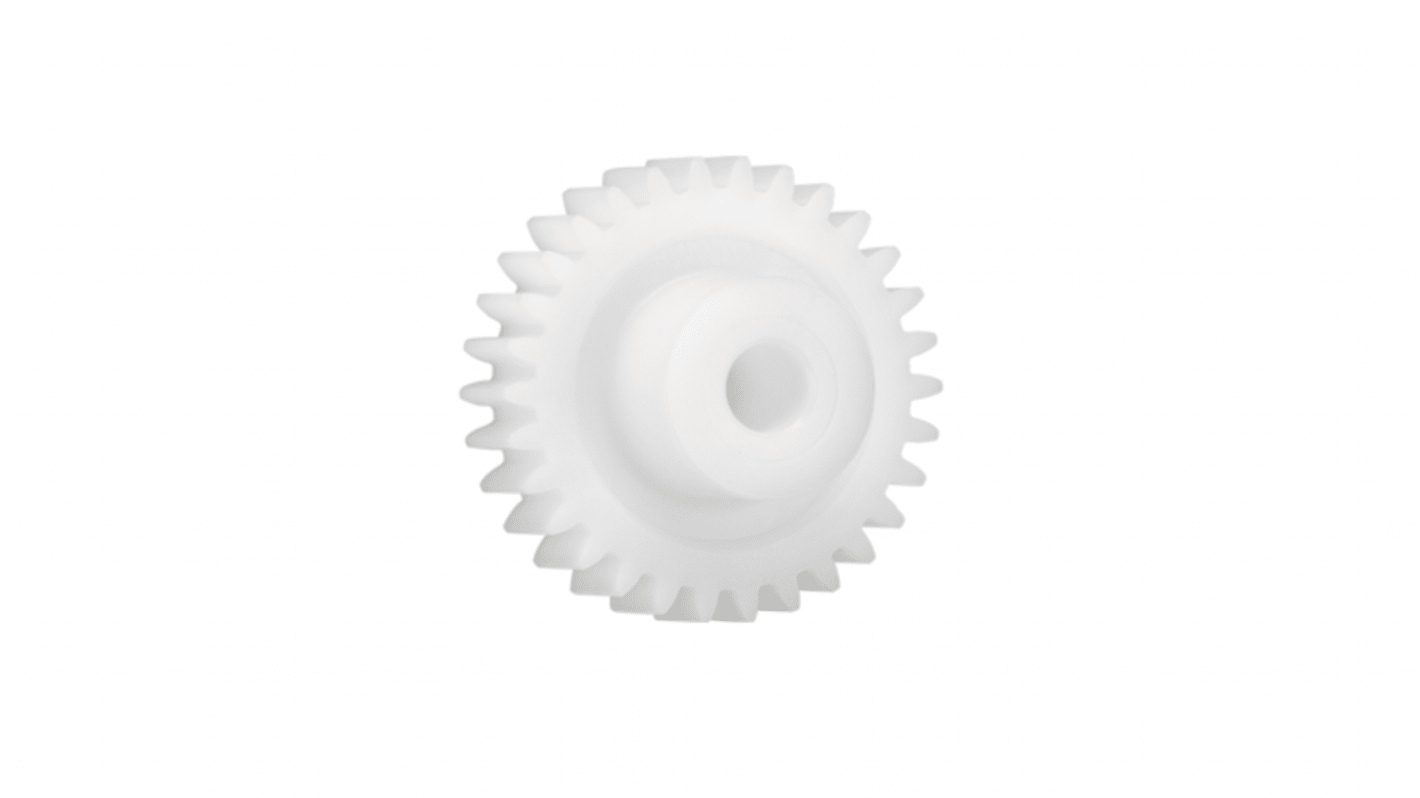 Ingranaggio cilindrico Igus, modulo 1.25, 21 denti, passo Ø 26.25mm, semigiunto Ø 15mm, foro Ø 6mm, in Iguform S270