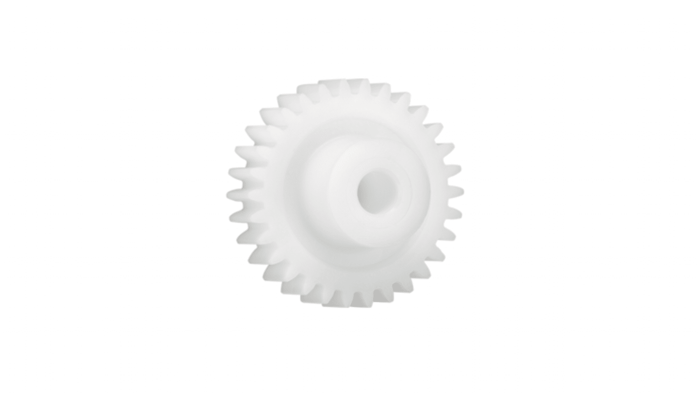 Ingranaggio cilindrico Igus, modulo 1.25, 22 denti, passo Ø 27.5mm, semigiunto Ø 15mm, foro Ø 6mm, in Iguform S270