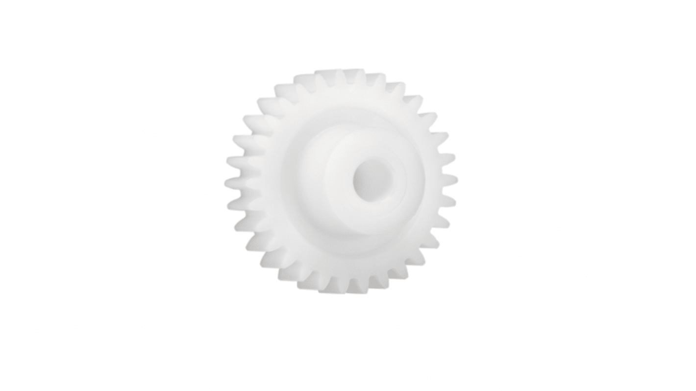 Ingranaggio cilindrico Igus, modulo 1.25, 23 denti, passo Ø 28.7mm, semigiunto Ø 15mm, foro Ø 6mm, in Iguform S270