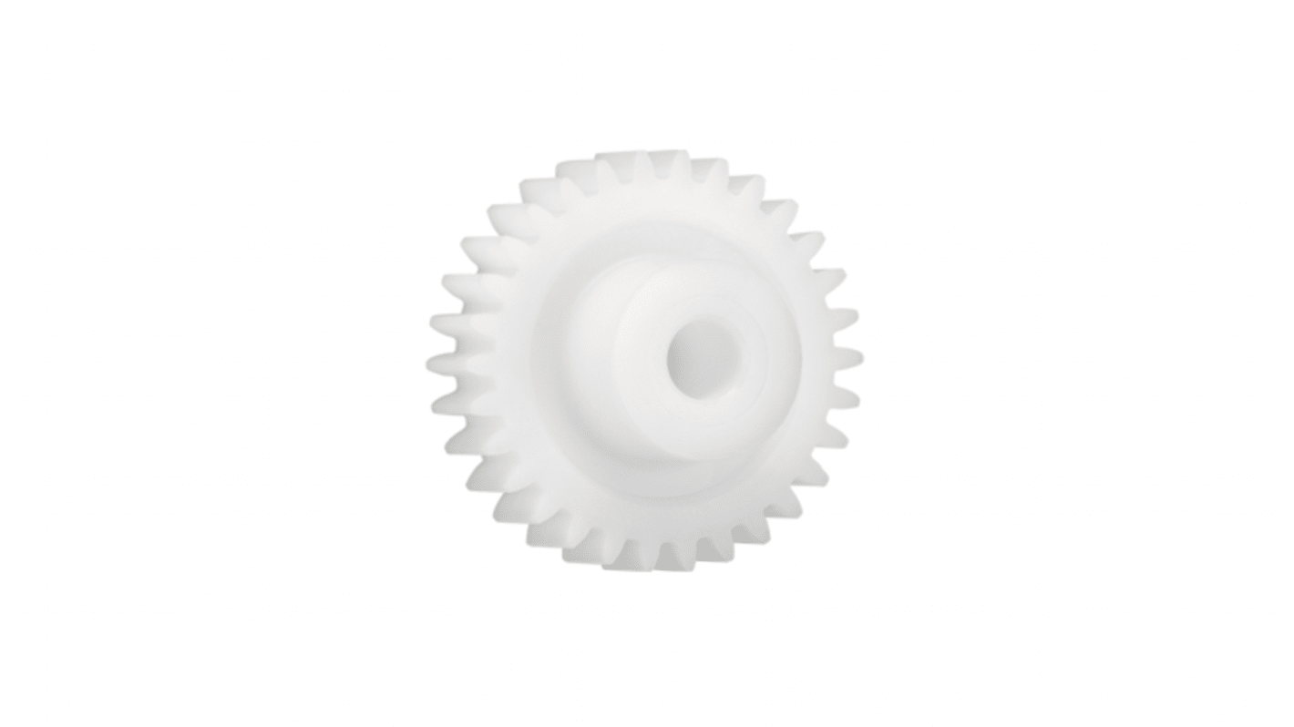 Ingranaggio cilindrico Igus, modulo 1.25, 27 denti, passo Ø 33.75mm, semigiunto Ø 18mm, foro Ø 6mm, in Iguform S270