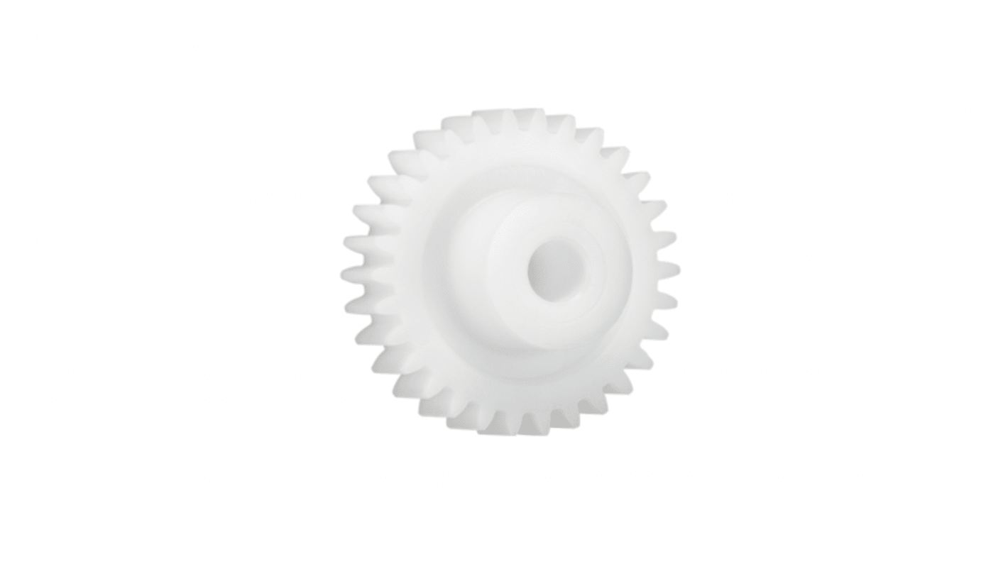 Ingranaggio cilindrico Igus, modulo 1.25, 28 denti, passo Ø 35mm, semigiunto Ø 18mm, foro Ø 8mm, in Iguform S270