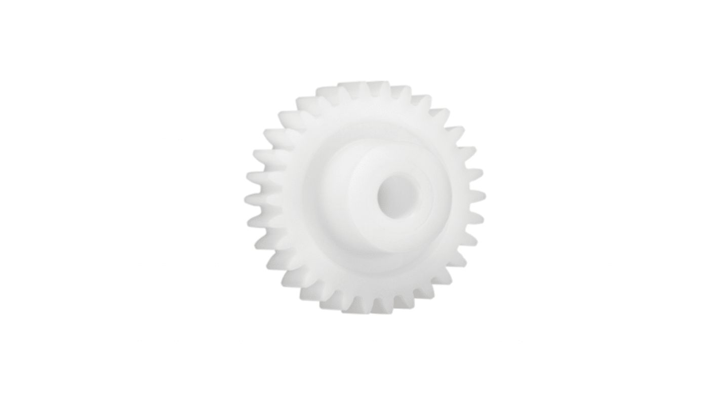 Ingranaggio cilindrico Igus, modulo 1.25, 30 denti, passo Ø 37.5mm, semigiunto Ø 18mm, foro Ø 8mm, in Iguform S270