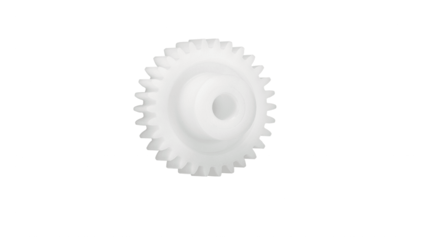 Ingranaggio cilindrico Igus, modulo 1.25, 38 denti, passo Ø 47.5mm, semigiunto Ø 18mm, foro Ø 8mm, in Iguform S270