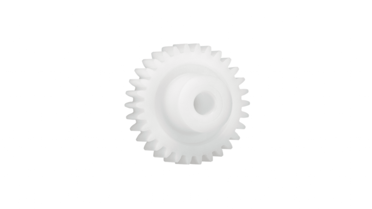 Ingranaggio cilindrico Igus, modulo 1.5, 19 denti, passo Ø 28.5mm, semigiunto Ø 17mm, foro Ø 8mm, in Iguform S270