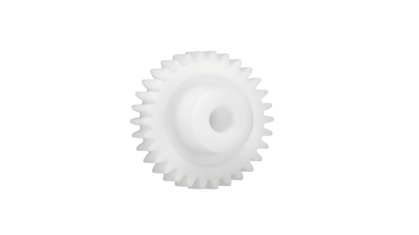 Ingranaggio cilindrico Igus, modulo 2.5, 14 denti, passo Ø 35mm, semigiunto Ø 20mm, foro Ø 10mm, in Iguform S270