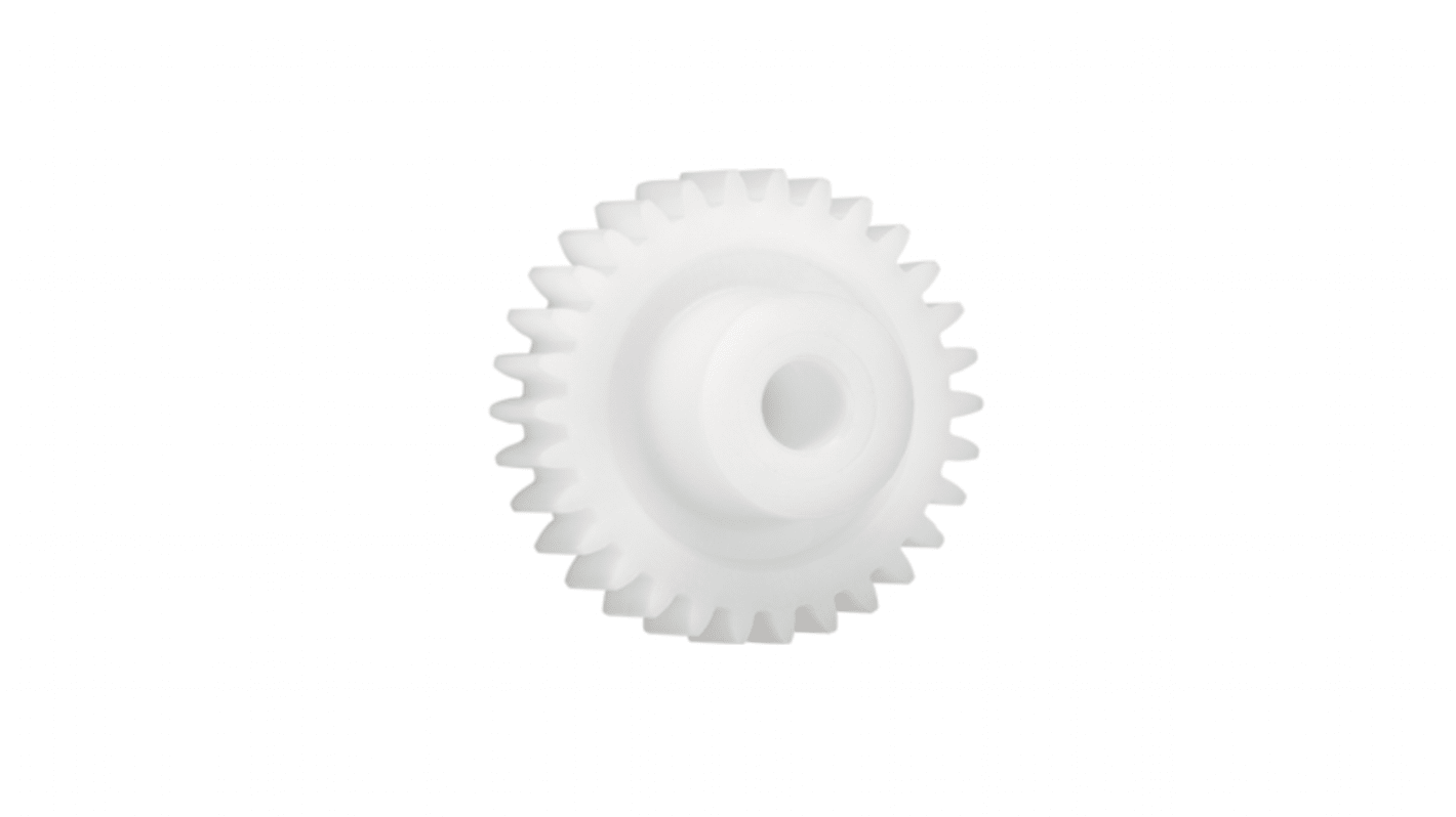 Ingranaggio cilindrico Igus, modulo 3, 27 denti, passo Ø 81mm, semigiunto Ø 28mm, foro Ø 14mm, in Iguform S270