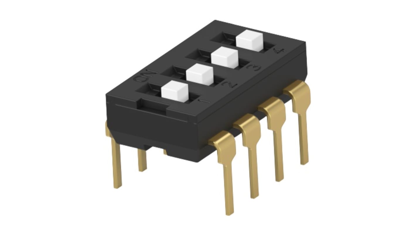 TE Connectivity THT DIP-Schalter Verlängert 4-stellig, 1-poliger Ein/Ausschalter Kupfer 24A, bis +85°C