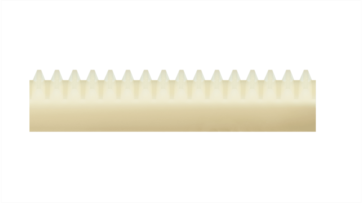 Cremagliera Igus, modulo 0.5, 16 denti, dimensioni 250mm x 4mm, altezza foro 4mm, in Igutek P360