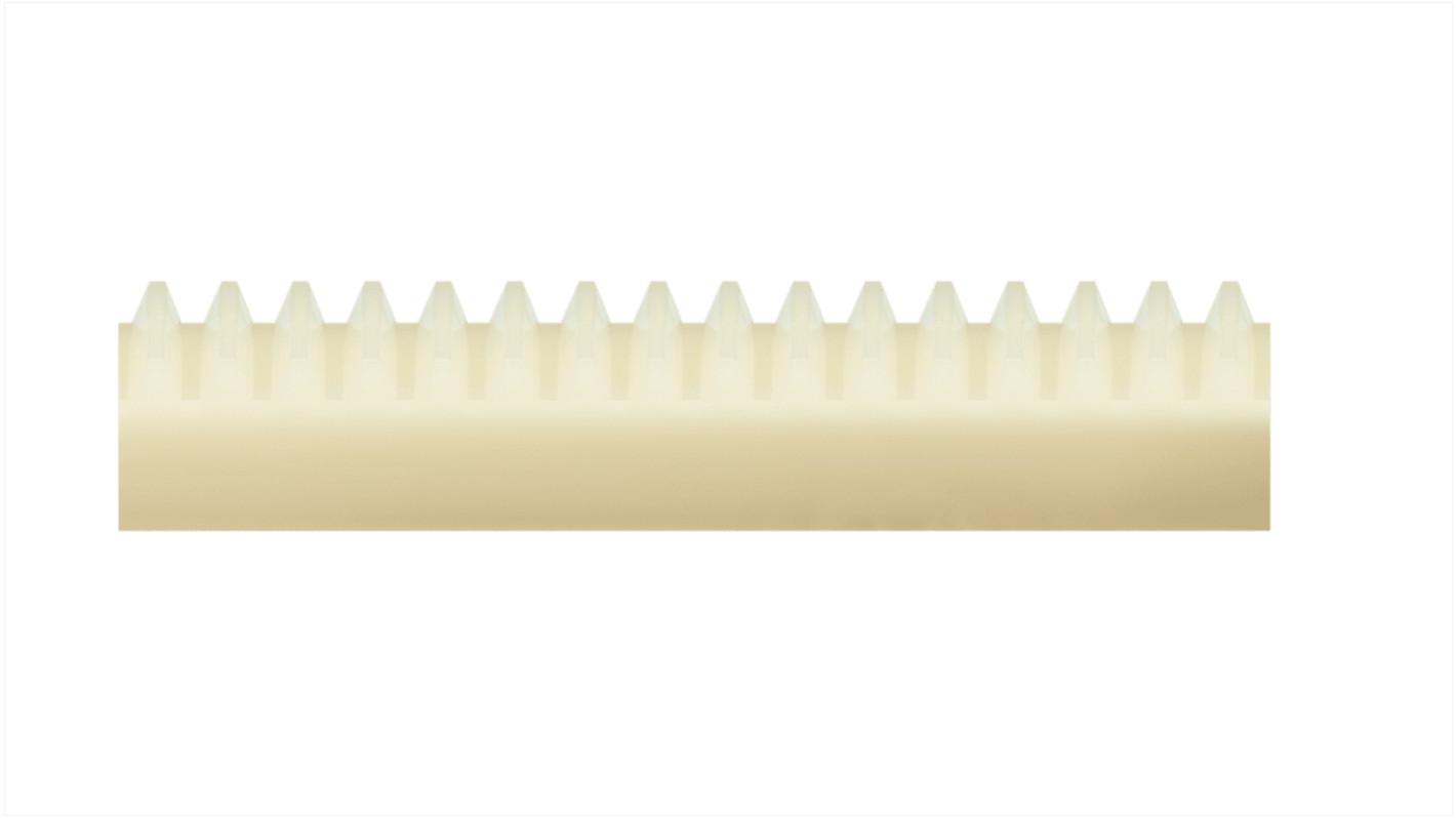 Cremagliera Igus, modulo 1.5, 16 denti, dimensioni 250mm x 12mm, altezza foro 10.5mm, in Igutek P360