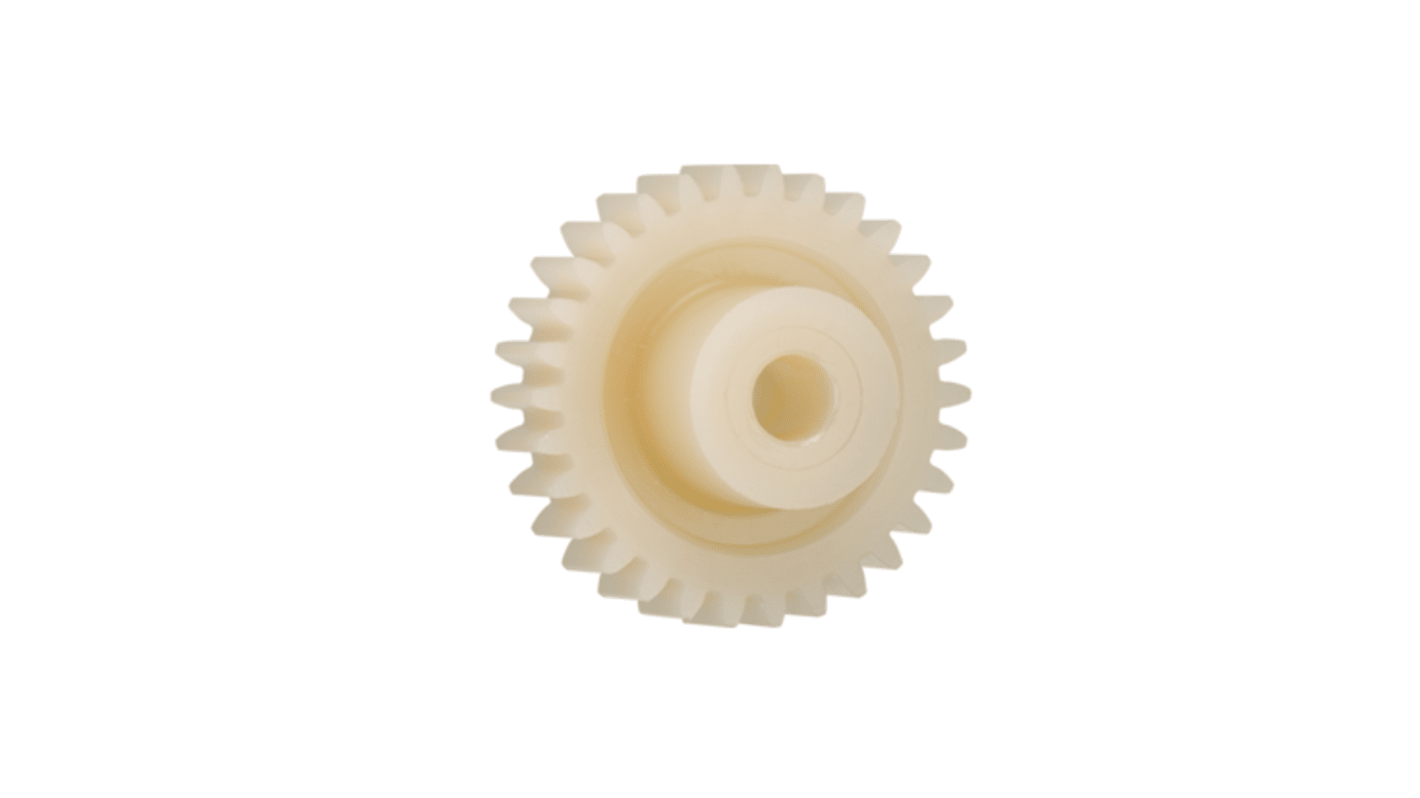 Ingranaggio cilindrico Igus, modulo 1.25, 23 denti, passo Ø 28.75mm, semigiunto Ø 15mm, foro Ø 6mm, in Igutek P360