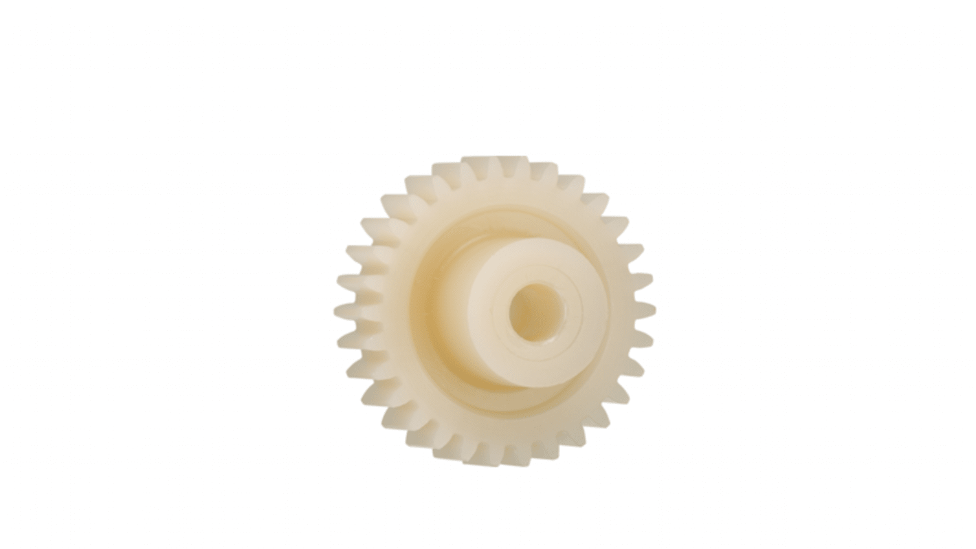 Ingranaggio cilindrico Igus, modulo 1.5, 38 denti, passo Ø 57mm, semigiunto Ø 24mm, foro Ø 10mm, in Igutek P360