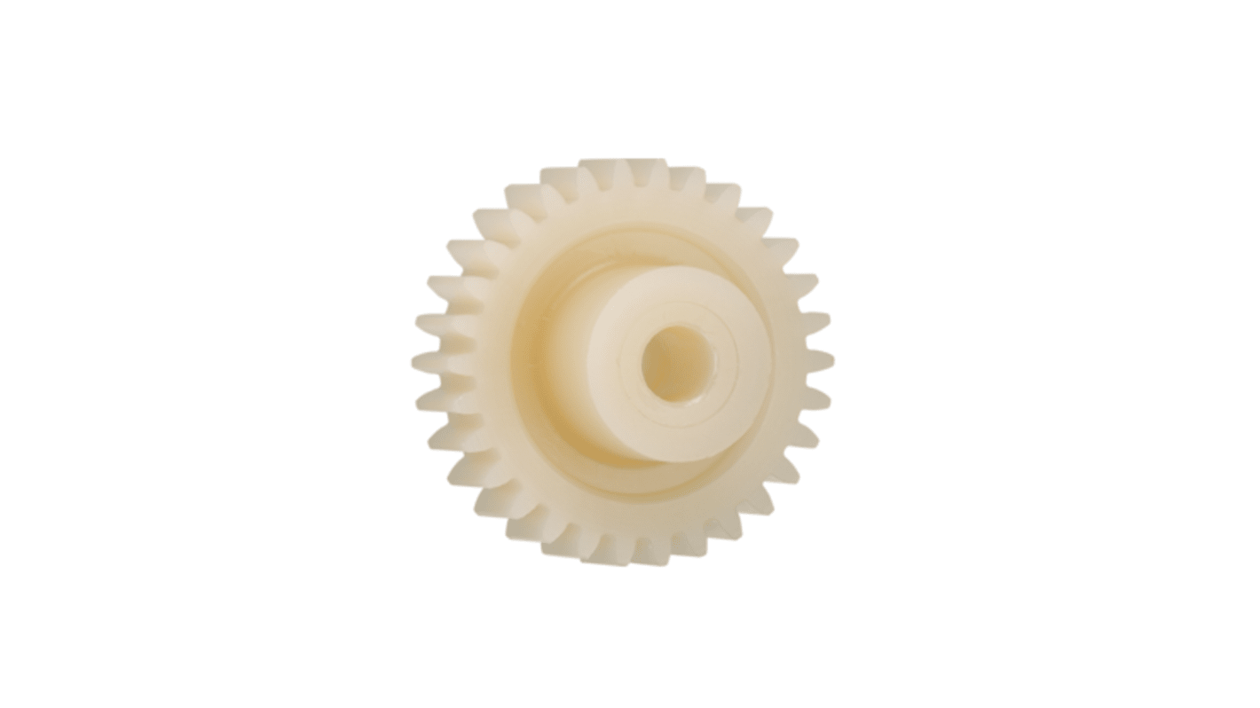 Ingranaggio cilindrico Igus, modulo 2, 12 denti, passo Ø 24mm, semigiunto Ø 18.5mm, foro Ø 8mm, in Igutek P360