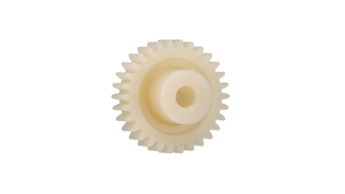 Ingranaggio cilindrico Igus, modulo 2.5, 17 denti, passo Ø 42.5mm, semigiunto Ø 20mm, foro Ø 10mm, in Igutek P360